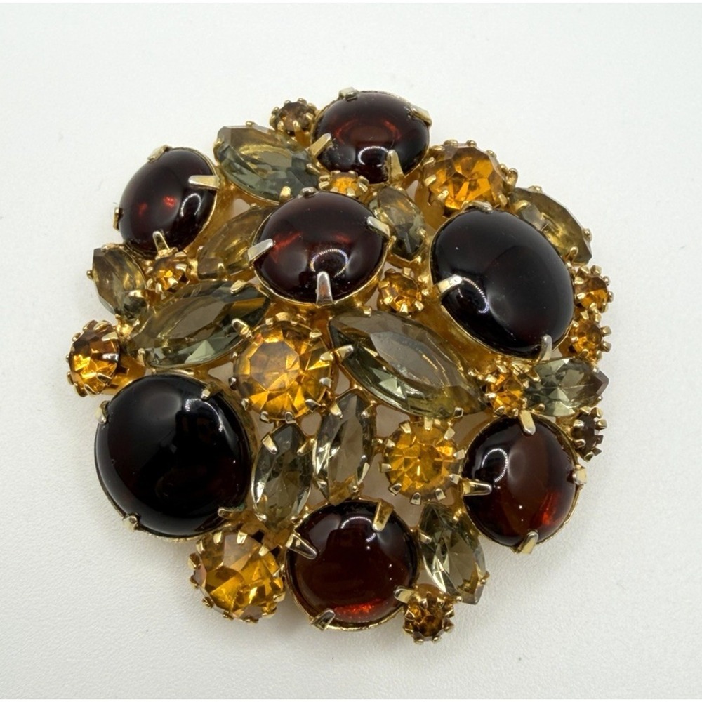 Vintage Hobe Brooch Statement Rhinestone Cabochon Cluster Hollywood Regency